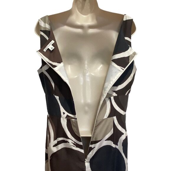Banana Republic Silk Sleeveless Sheath Dress Brown Geometric Print Sz 8 - Picture 7 of 15
